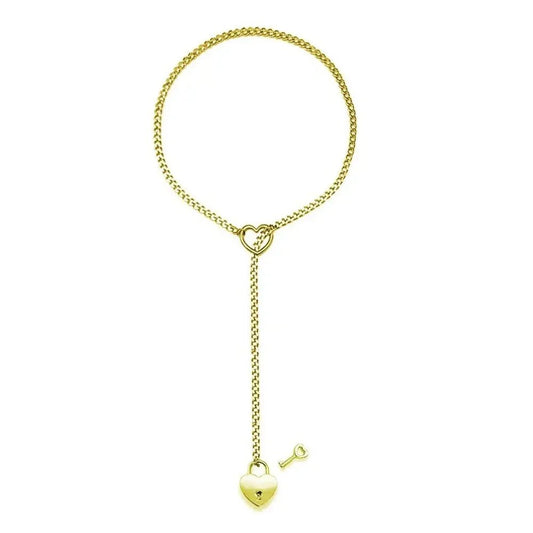Adjustable Heart O - Ring Punk Rock Cuban Chain Necklace – Lariat Y - Style Necklace with Key & Heart Lock Pendant - My Store