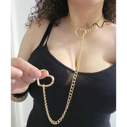 Adjustable Heart O - Ring Punk Rock Cuban Chain Necklace – Lariat Y - Style Necklace with Key & Heart Lock Pendant - My Store