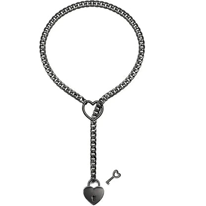 Adjustable Heart O - Ring Punk Rock Cuban Chain Necklace – Lariat Y - Style Necklace with Key & Heart Lock Pendant - My Store