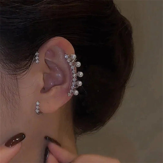 Silver Color Pearl Ear Cuff – Vintage Crystal Zircon Ear Clip, No Piercing Required, Fashion Jewelry for Women - My Store